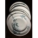 6 assiettes plates terre de fer bleu oiseaux dépareillé