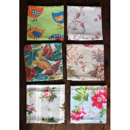 Lot 6 serviettes de table Fleurs Oiseaux dépareillé création