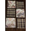 6 serviettes de table carreaux marron Fleurs à l'ancienne