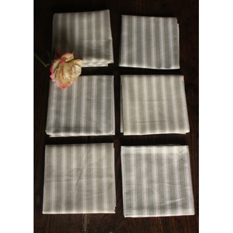 6 serviettes de table Toile à Matelas ancienne rayures
