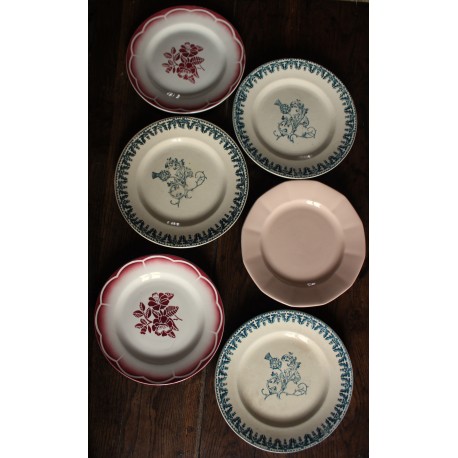6 assiettes plates dépareillé Terre de Fer Digoin Sarreguemines