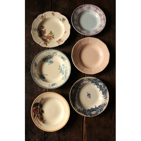 6 assiettes creuses dépareillées Terre de Fer Digoin Sarreguemines