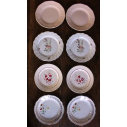 8 petites assiettes paires Badonviller Saint Amand Rose Luzin Digoin Sarreguemines
