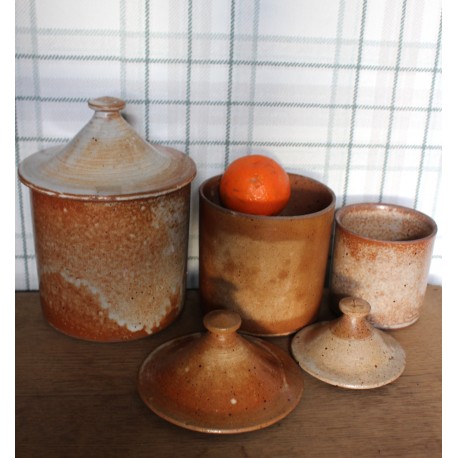 Un lot 3 Pots Couvercle Grès vintage Cuisine