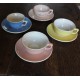 Un lot 4 tasses thé café soucoupes bleu jaune rose Digoin Villeroy