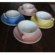 Un lot 4 tasses thé café soucoupes bleu jaune rose Digoin Villeroy