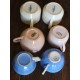 Un lot de 6 tasses Rose bleu écru Digoin Céranord Villeroy Art Deco