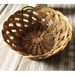 Grande corbeille sur pied osier vintage torsadé