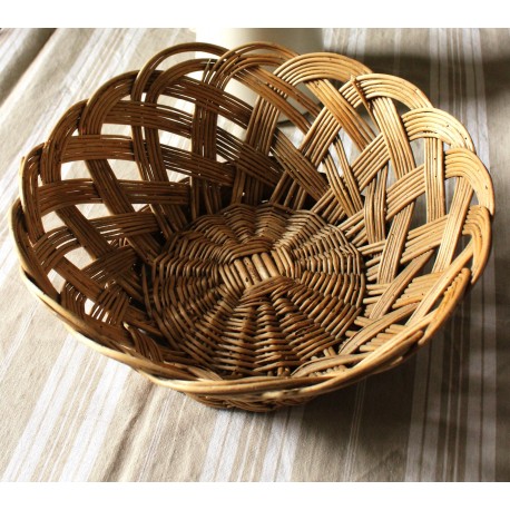 Grande corbeille sur pied osier vintage torsadé