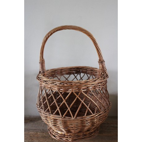 Panier en osier rond anse rigide vintage