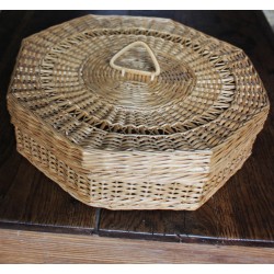 Boîte Panière Osier Couvercle Octogonal Vintage
