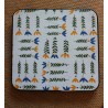 Dessous de plat bois stratifié fleurs jaune vert bleu Vintage