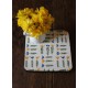 Dessous de plat bois stratifié fleurs jaune vert bleu Vintage