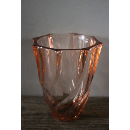 Vase Rosaline verre rose octogonal vintage