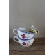 Un lot de deux tasses Digoin Faïence Fleurs bleu rouge jaune