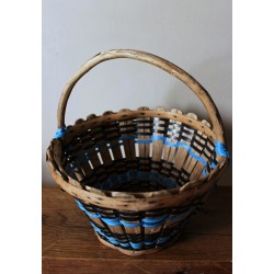 Panier Corbeille Bois anse ronde vintage tressage bleu noir