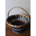 Panier en bois anse ronde vintage tressage bleu noir vintage