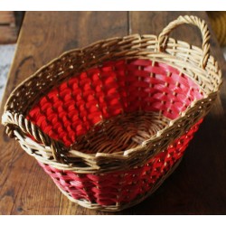 Corbeille panière osier plastique vintage rouge