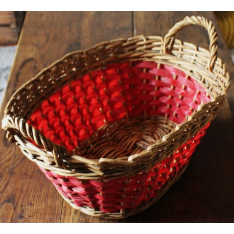 Corbeille panière osier plastique vintage rouge
