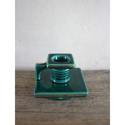 Bougeoir Rat de cave Faïence vert dorure années 50