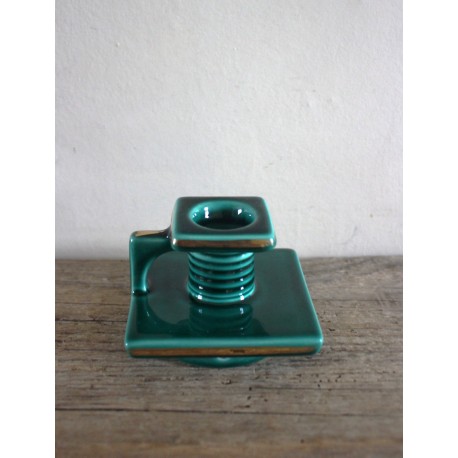 Bougeoir Rat de cave Faïence vert dorure années 50