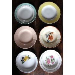 6 assiettes creuses dépareillé couleurs fleurs Digoin Sarreguemines Gien