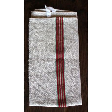 Torchon ancien chevrons bandes rouge vert