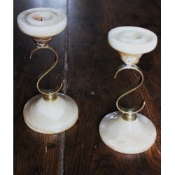 Paire bougeoirs courbe laiton onyx