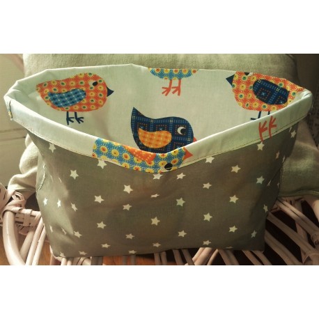 Pochon Sac de Rangement Etoiles Oiseaux Orange Bleu Taupe Blanc | Création enfance